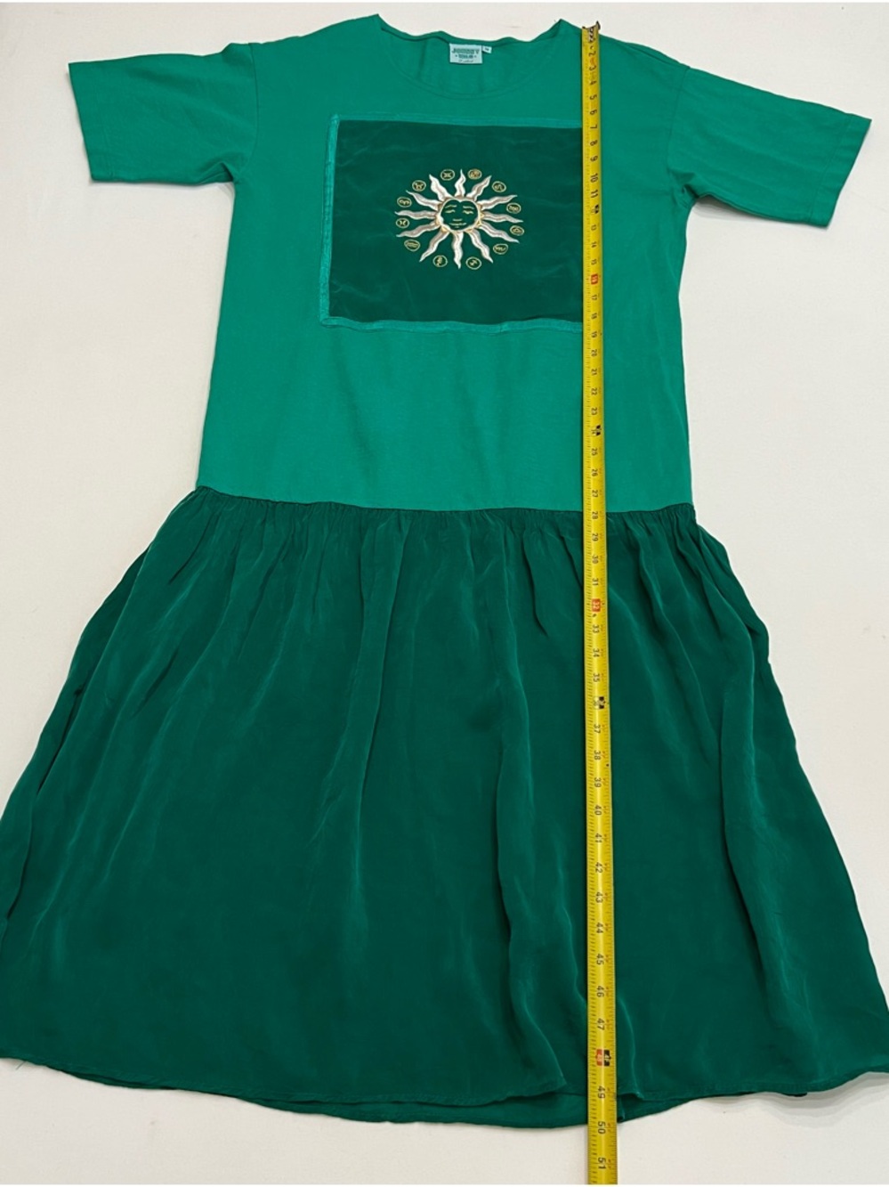 Vintage Johnny Was Boho Drop Waist Shirt Dress Sz Med Gold Celestial Sun Zodiac - Picture 7 of 9